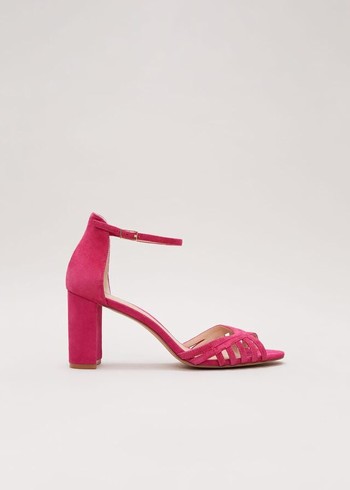 Phase Eight Suede Lattice Block Heels Pink Australia | MX4598213